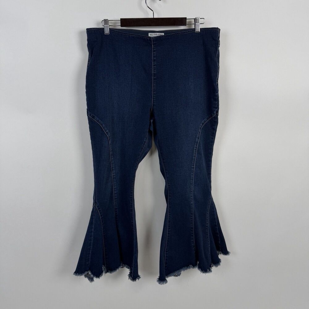 We The Free Curvy Last Dance Pull On Jeans 35 Mid  Rise Flare Raw Hem Blue Boho